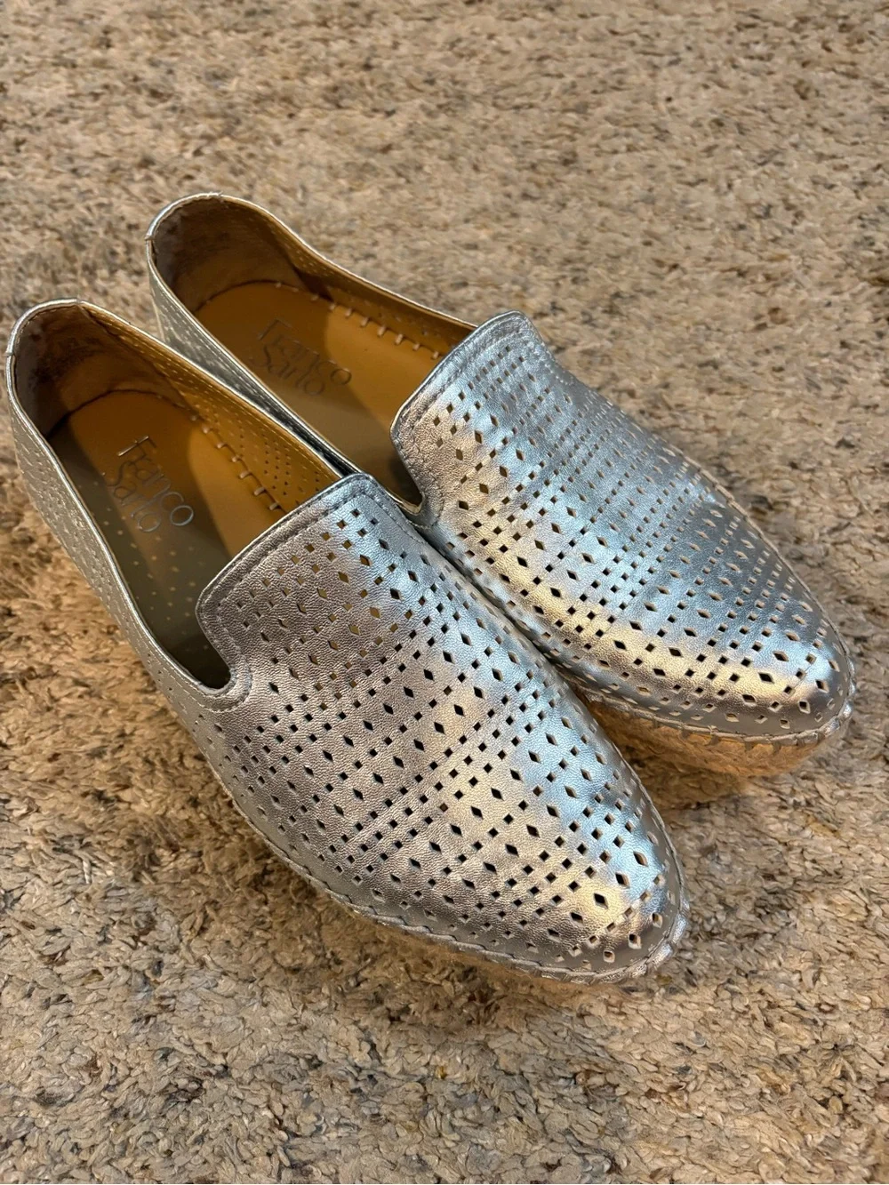 Franco Sarto Silver Perforated Slip-On Espadrilles Size 8.5 EUC